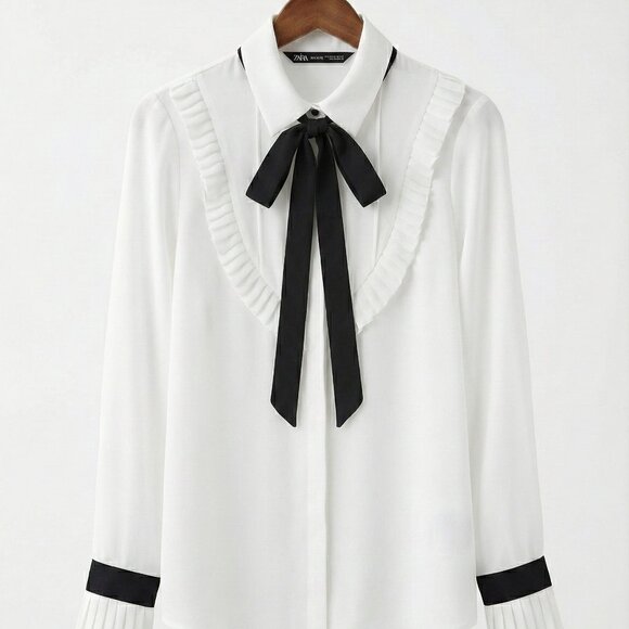 Vintage lolita style blouse with neck bow tie - Picture 1 of 5